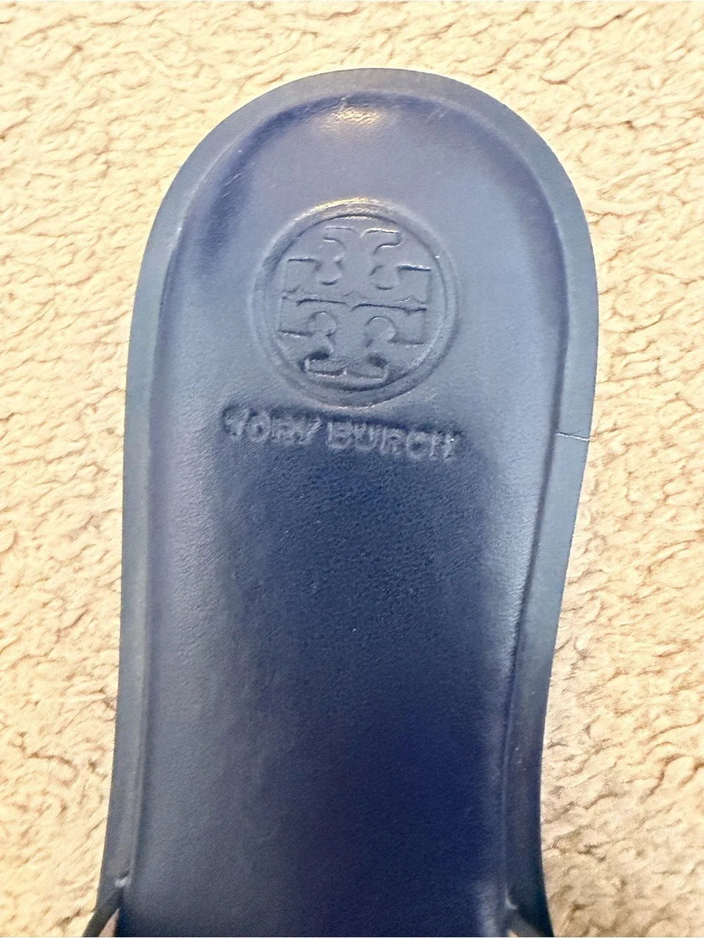 Tory Burch Navy Blue Leather Miller Slingback Sandals Gold Logo Size 8.5 - Picture 3 of 4